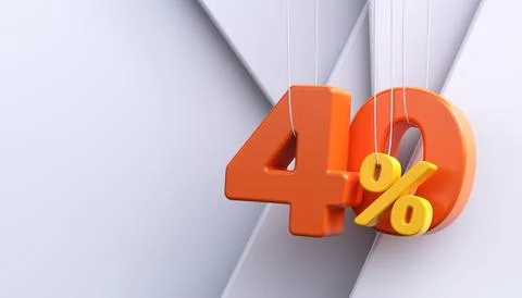 40% discount. 3D white background with percent sign. Stock Illustration