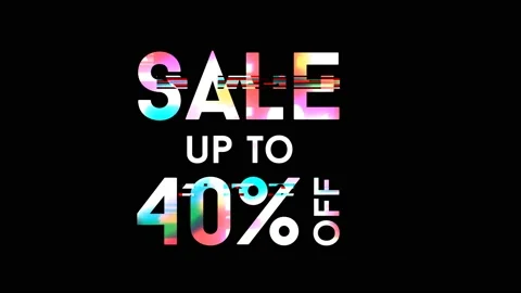 40% discount on a black background, glitch effect, bright multicolored paints. Stock Footage 145146103