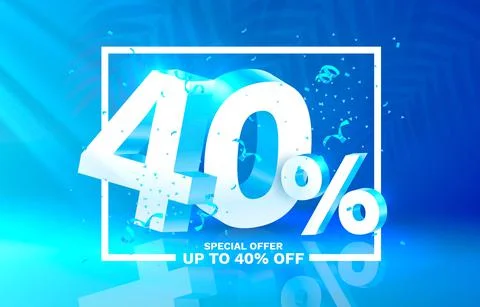 40 Off. Discount creative composition. 3d sale symbol with decorative objects 스톡 일러스트