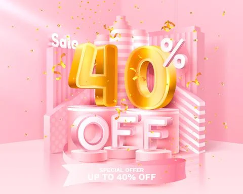 40 Off. Discount creative composition. 3d sale symbol with decorative objects 스톡 일러스트