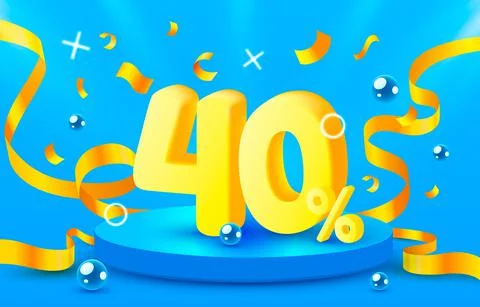40 Off. Discount creative composition. 3d sale symbol with decorative objects Stock Illustration