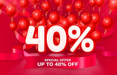 40 Off. Discount creative composition. 3d sale symbol with decorative objects Illustrazione stock