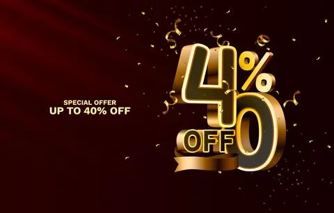 40 Off. Discount creative composition. 3d sale symbol with decorative objects Stock Illustration