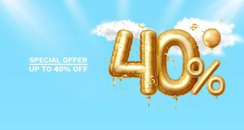40 Off. Discount creative composition. 3d Golden sale symbol with decorative Stock Illustration