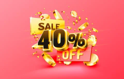 40 Off. Discount creative composition. 3d sale symbol with decorative objects Stock Illustration