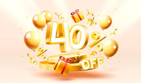 40 Off. Discount creative composition. 3d sale symbol with decorative objects Stock Illustration