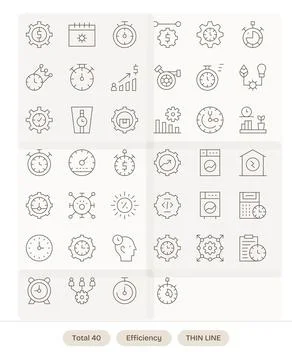 40 Display Perfect Vector Icons themed around Efficiency in 64x64 Thin Line.. Stock-Illustration