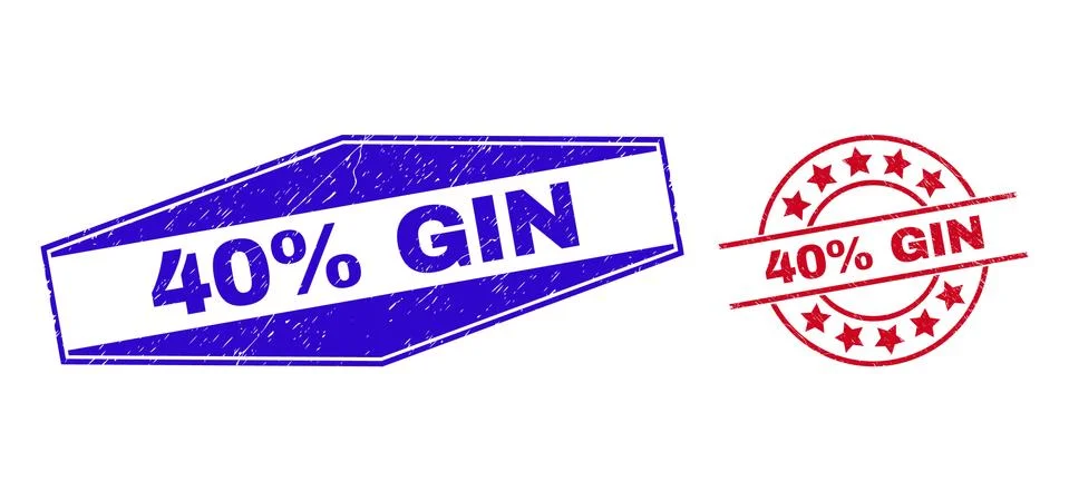40% GIN Corroded Stamp Seals in Round and Hexagonal Forms Stock Illustration