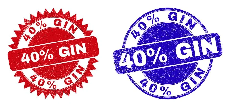 40% GIN Rounded and Rosette Stamp Seals with Rubber Style Stock Illustration