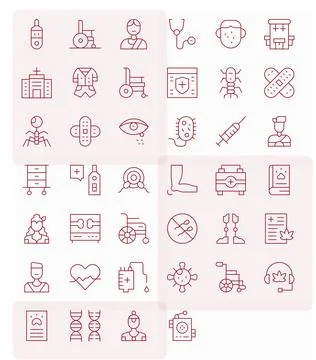 40 Grid Fitted 64x64 Vector Icons for Medical in elegant Thin Line design Stock Illustration
