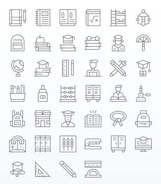 40 Grid Fitted Thin Line Vector Icons designed for Student Interface Stock Illustration
