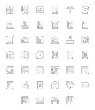 40 Grid Fitted Thin Line Vector Icons designed for Library Interface Stock Illustration
