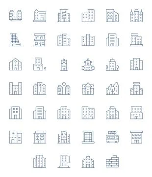 40 Grid Fitted Thin Line Vector Icons designed for Downtown Interface Stock Illustration
