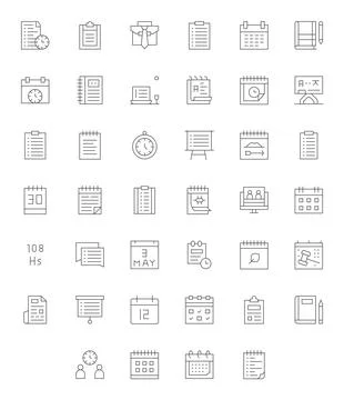 40 Grid Fitted Vector Icons themed around Agenda in Retina Ready Thin Line .. Stock Illustration