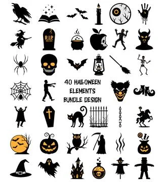40 Halloween Elements Bundle Spooky Clipart Icons for T-Shirt, Poster, and .. 스톡 일러스트