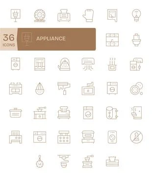 40 High Resolution Display Perfect Vector Icons for Appliance in Thin Line .. Stock Illustration