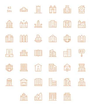 40 High Resolution Thin Line Vector Icons for Real Estate with PIXEL Perfec.. Ilustración de archivo