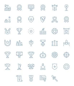 40 High Resolution Thin Line Grid Fitted Vector Icons for Award Projects Stock Illustration