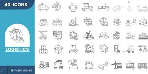 40 Logistics Icons Stock Illustration