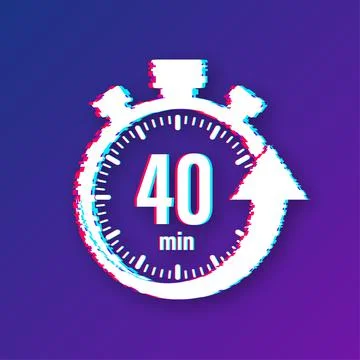 The 40 minutes, stopwatch vector glitch icon. Stopwatch icon in flat style Stock Illustration