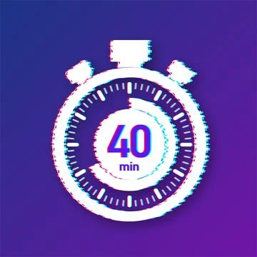The 40 minutes, stopwatch vector glitch icon. Stopwatch icon in flat style Stock Illustration