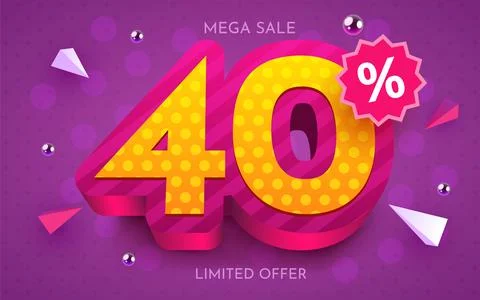 40 percent Off. Discount creative composition. 3d mega sale symbol with Stock Illustration