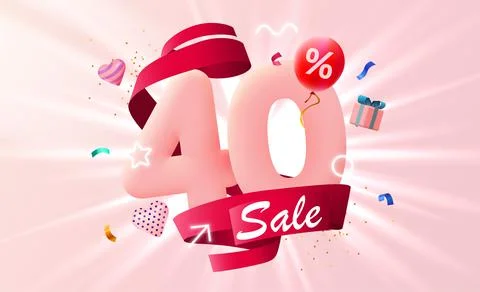 40 percent Off. Discount creative composition. 3d sale symbol with decorative Illustrazione stock