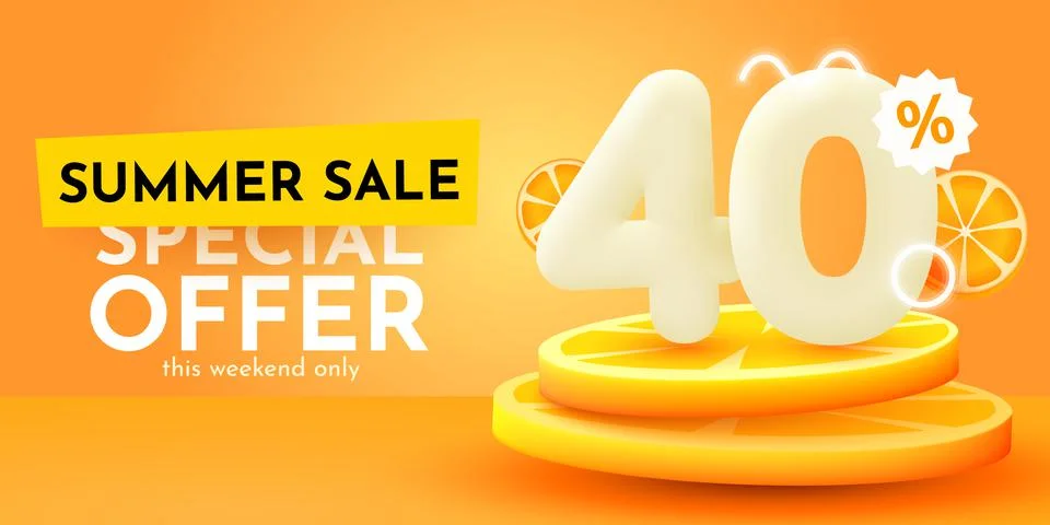40 percent Off. Discount creative composition. Summer sale banner with orange Stock Illustration