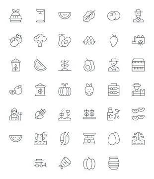 40 Pixel Aligned Thin Line Vector Icons designed for Produce Interface Stock Illustration