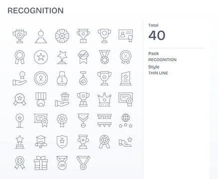 40 Pixel Aligned Thin Line Vector Icons from Recognition Collection Stock Illustration