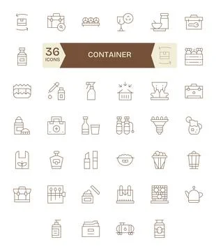 40 Pixel Optimized Vector Icons themed around Container in 256x256 Thin Lin.. 스톡 일러스트