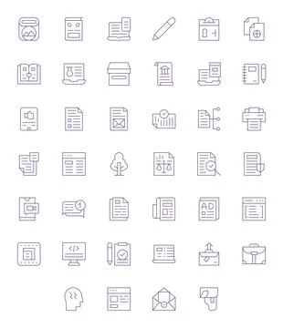 40 PIXEL Perfect Thin Line Vector Icons designed for Document Interface Illustration