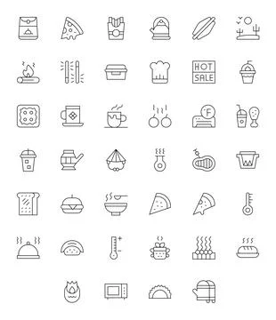 40 PIXEL Perfect Vector Icons themed around Hot in Retina Ready Thin Line f.. Illustrazione stock