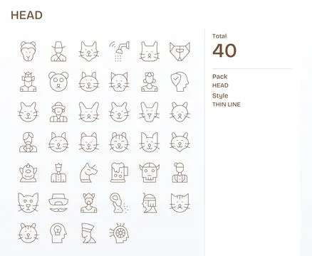 40 Retina Ready Thin Line Vector Icons optimized for Head Editable display Stock Illustration