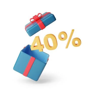 40 % solid text coming out of a gift box isolated on white background. 3d i.. Stockillustratie