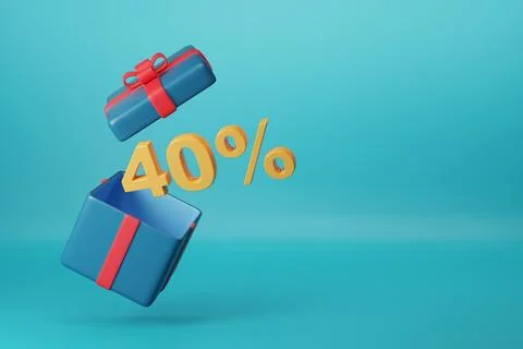 40 % solid text coming out of a gift box with copy space. 3d illustration. 스톡 일러스트