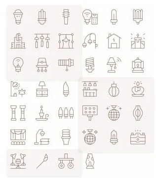 40 Thin Line Detail Enhanced Designs for Lighting 128x128 Vector Icons Stock Illustration