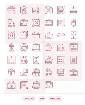 40 Thin Line Detail Enhanced Retina Ready Vector Icons from Box Suite 스톡 일러스트