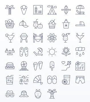 40 Thin Line Display Perfect 256x256 Vector Icons from Summer Suite Stock Illustration