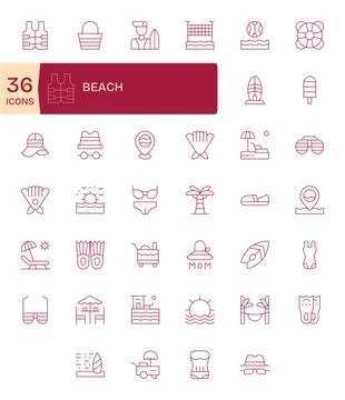 40 Thin Line Display Perfect Vectors for Beach Theme Stock Illustration