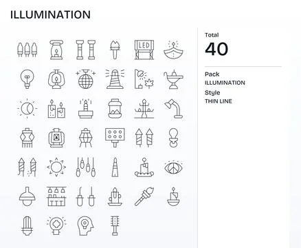 40 Thin Line Display Perfect 64x64 Vector Icons from Illumination Suite Stock Illustration