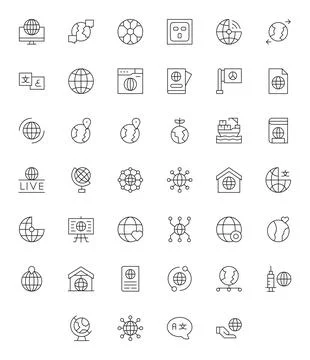 40 Thin Line Grid Fitted Designs for International 128x128 Vector Icons Stock Illustration