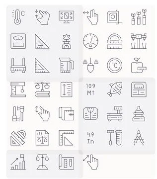 40 Thin Line Grid Fitted Vector Icons for Scale Graphics Stock Illustration