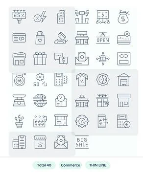 40 Thin Line Grid Fitted Designs for Commerce High Resolution Vector Icons Stock Illustration