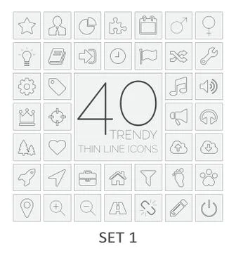 40 Thin Line Icons. Set 1. Vector illustration. Stock Illustration