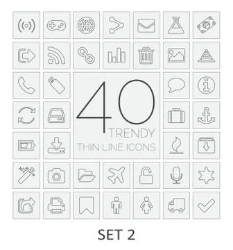 40 Thin Line Icons. Set 2. Vector illustration. Stock Illustration