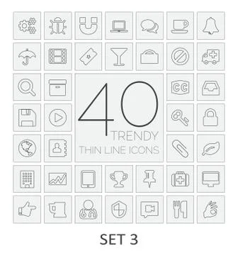 40 Thin Line Icons. Set 3. Vector illustration. Stock Illustration