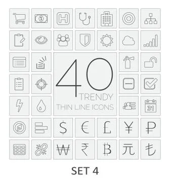 40 Thin Line Icons. Set 4. Vector illustration. Stock Illustration