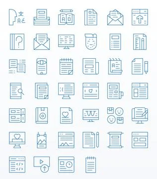 40 Thin Line Pixel Aligned Vector Icons for Content Graphics Stock Illustration
