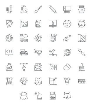 40 Thin Line Pixel Aligned Vector Icons tailored for Graphic Design 128x128.. Stock Illustration